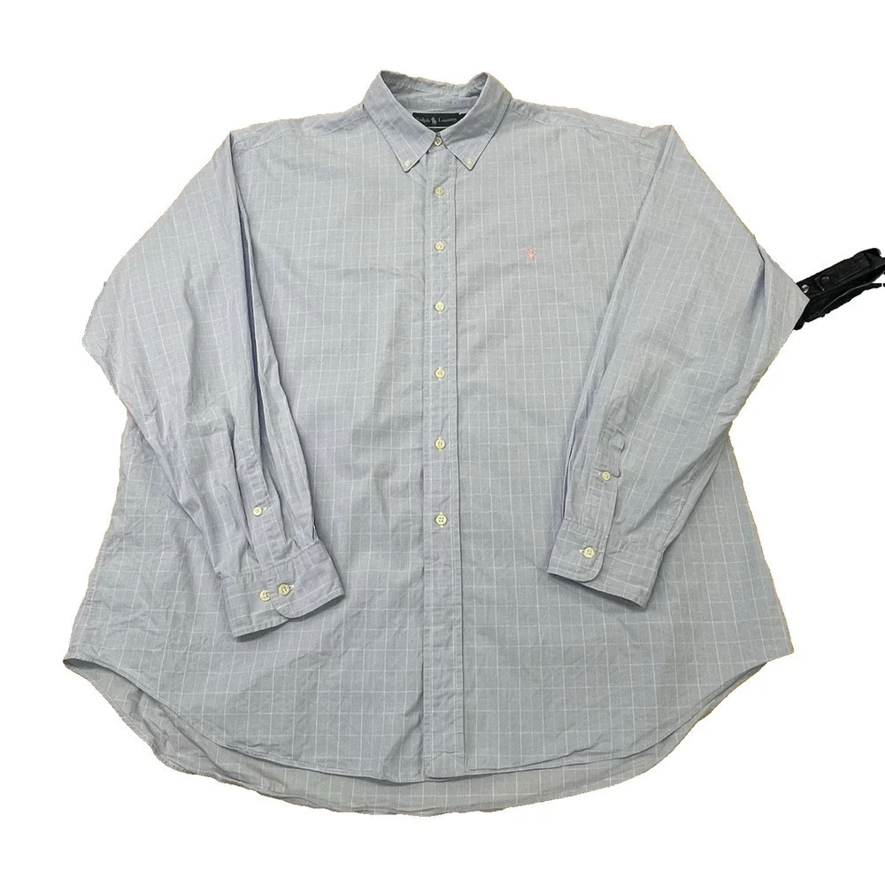 Vintage Ralph Lauren Yarmouth Shirt 17.5 36/37 Lightweight Blue Plaid Career